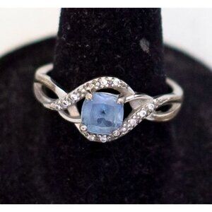 Size 8, Sterling Vintage Blue Faux Diamond Elegant Ring - A23